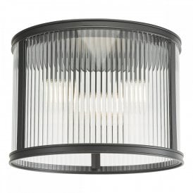 matte black and ribbed glass flush ceiling light