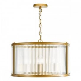 bronze drum pendant with ribbed glass shade