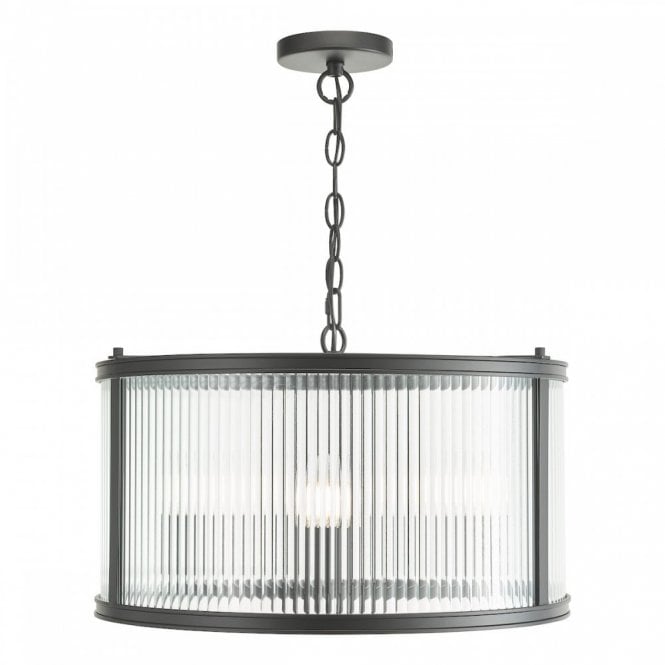 Bianka 3 Light Pendant in Matt Black with Ribbed Glass