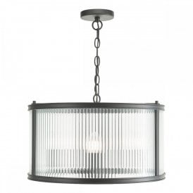 matte black and ribbed glass drum pendant