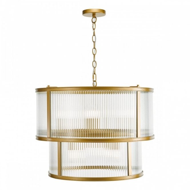 Bianka 6 Light Pendant in Bronze with Ribbed Glass