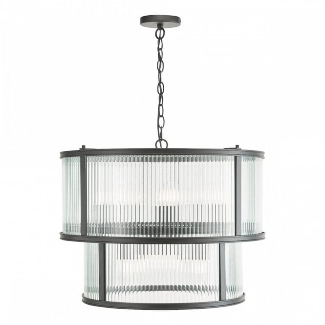 Bianka 6 Light Pendant in Matt Black with Ribbed Glass