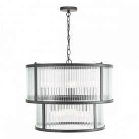 back drum pendant with ribbed glass shade