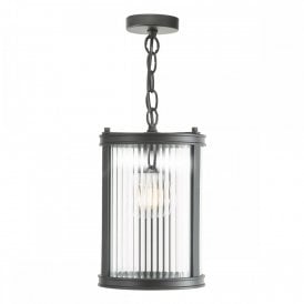 matte black and ribbed glass ceiling lantern pendant