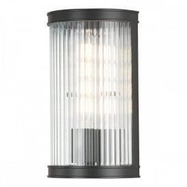 matte black and ribbed glass wall light