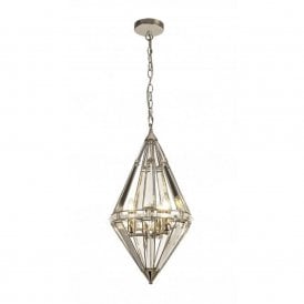 BIJOUX diamond shaped crystal ceiling pendant with polished nickel frame