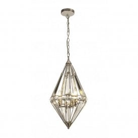 BIJOUX diamond shaped crystal ceiling pendant with polished nickel frame