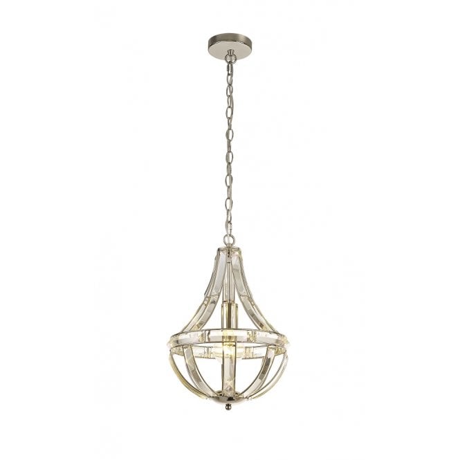 BIJOUX teardrop ceiling pendant on polished nickel frame inset with crystal