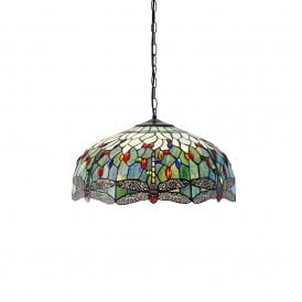 BLUE DRAGONFLY large Tiffany ceiling pendant
