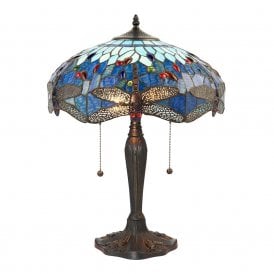 BLUE DRAGONFLY medium table lamp with Tiffany glass shade