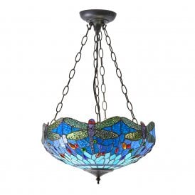 BLUE DRAGONFLY medium Tiffany inverted ceiling pendant