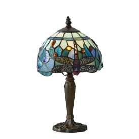 BLUE DRAGONFLY small table lamp with Tiffany glass shade