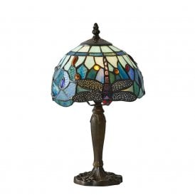 BLUE DRAGONFLY small table lamp with Tiffany glass shade