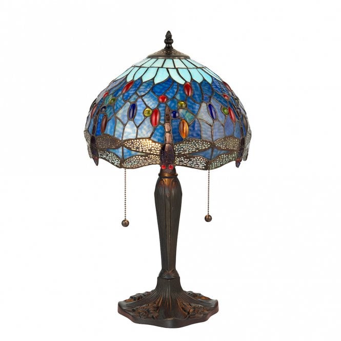BLUE DRAGONFLY table lamp with Tiffany glass shade