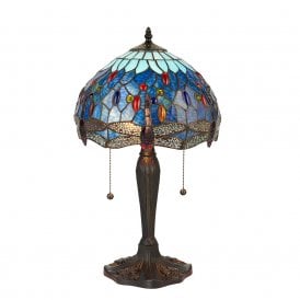 BLUE DRAGONFLY table lamp with Tiffany glass shade