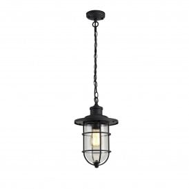 BLYTHE nautical style outdoor hanging chain pendant in black with gold highlights