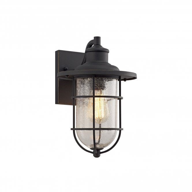 BLYTHE nautical style outdoor wall light in black wth gold highlights