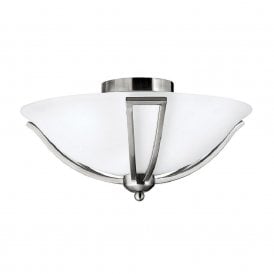 BOLLA flush fitting nickel ceiling light with opal glass shade