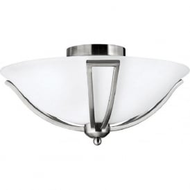 BOLLA flush fitting nickel ceiling light with opal glass shade