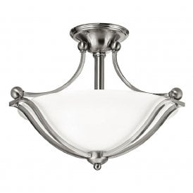 BOLLA semi-flush fitting nickel ceiling light with opal glass shade