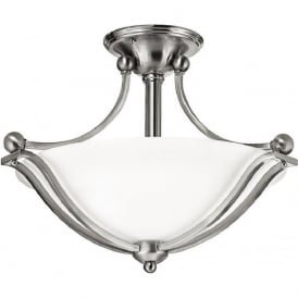 BOLLA semi-flush fitting nickel ceiling light with opal glass shade