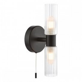 matte black and ribbed glass double wall light