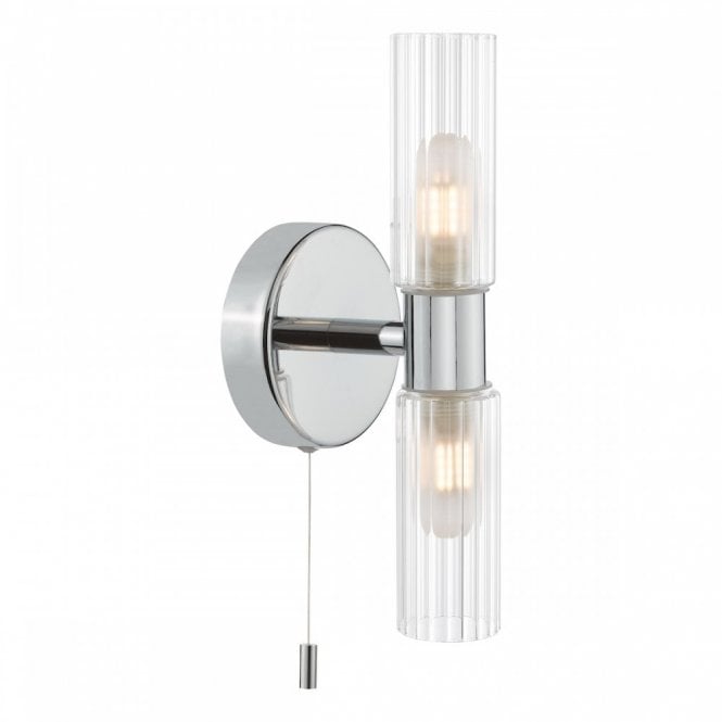 Bolton 2 Light Bathroom Wall Light in Polished Chrome with Ribbed Glass IP44