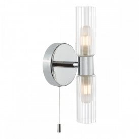 polished chrome and ribbed glass double wall light bathroom