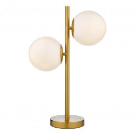 BOMBAZINE 2 Light Table Lamp | Natural Brass | Opal Glass