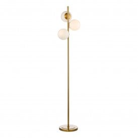 BOMBAZINE 3 Light Floor Lamp | Natural Brass | Opal Glass