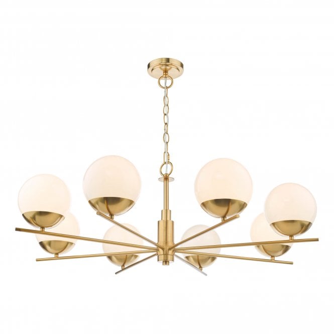 BOMBAZINE 8 Light Pendant | Natural Brass | Opal Glass
