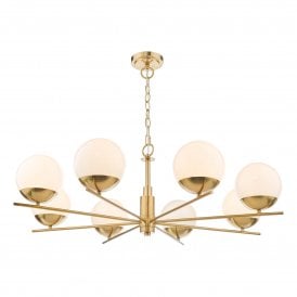 BOMBAZINE 8 Light Pendant | Natural Brass | Opal Glass