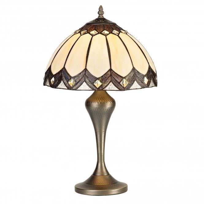 BONITA cream and brown Tiffany glass table lamp with antique brass base