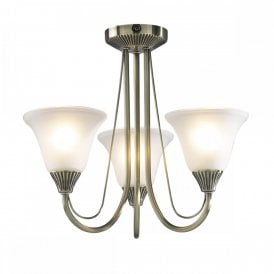 BOSTON 3 light antique brass semi flush low ceiling light