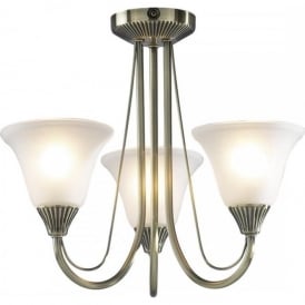 BOSTON 3 light antique brass semi flush low ceiling light