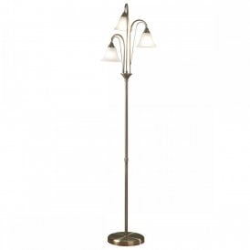 BOSTON traditional antique brass floor lamp with 3 white glass shades