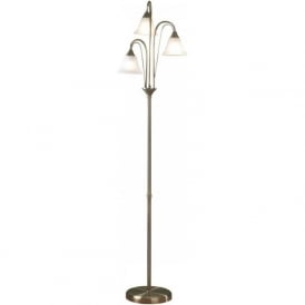 BOSTON traditional antique brass floor lamp with 3 white glass shades