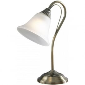 BOSTON traditional antique brass table lamp with opal glass shade