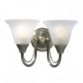BOSTON traditional double wall light in antique brass with glass shades
