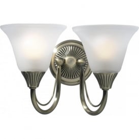 BOSTON traditional double wall light in antique brass with glass shades