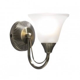 BOSTON traditional single wall light in antique brass with glass shade