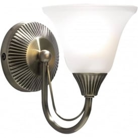 Traditional Single Wall Light In Antique Brass With Glass Shade