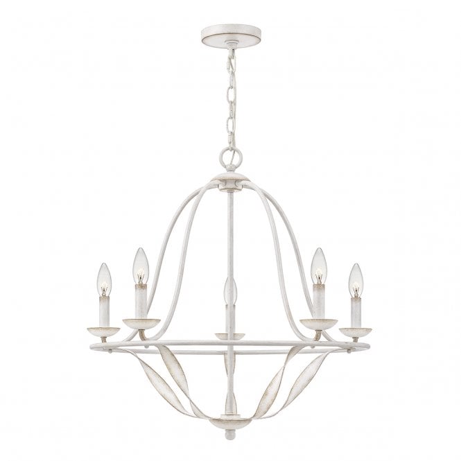 BRADBURY 5 Light Chandelier in Antique White Finished Steel