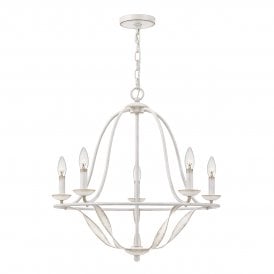 5 Light Chandelier in Antique White Finished Steel