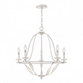 BRADBURY 5 Light Chandelier in Antique White Finished Steel