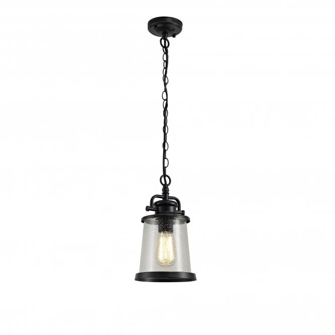 BRENDAN traditional outdoor ceiling pendant with rain effect glass shade