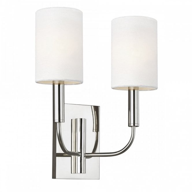 BRIANNA double polished nickel wall light with white linen shades