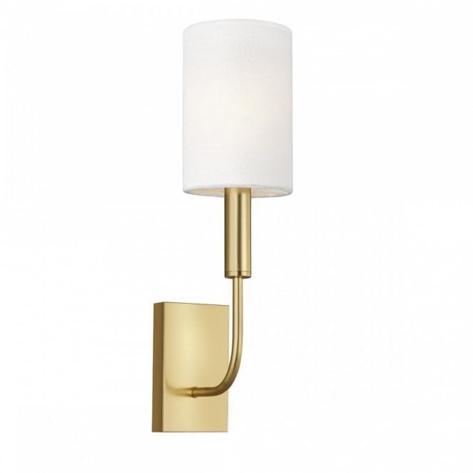 BRIANNA single burnished brass wall light with white linen shade