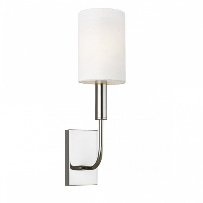BRIANNA single polished nickel wall light with white linen shade