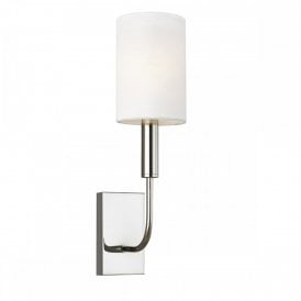BRIANNA single polished nickel wall light with white linen shade